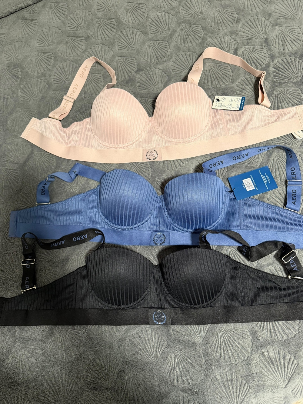 Aeropostale 3-Pack Padded Push-Up Bras in Pink, Blue & Black